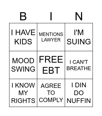 BLACK FATIGUE BINGO Card
