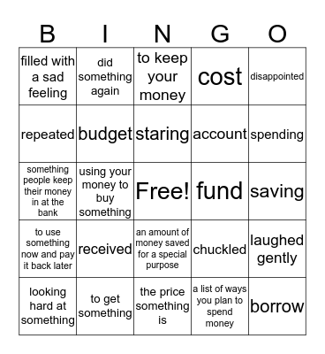 Spelling List Financial Literacy Bingo Card