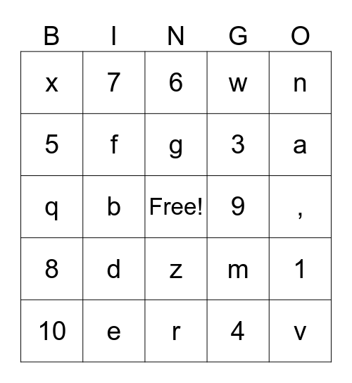 Untitled Bingo Card