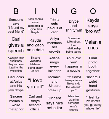 LOVE ISLAND BINGO Card