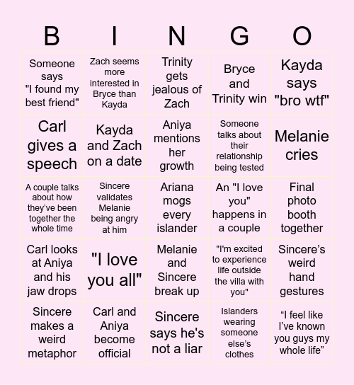LOVE ISLAND BINGO Card