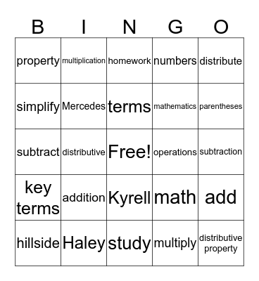 math bingo destributive property Bingo Card