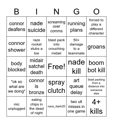 connor gaming Bingo Card