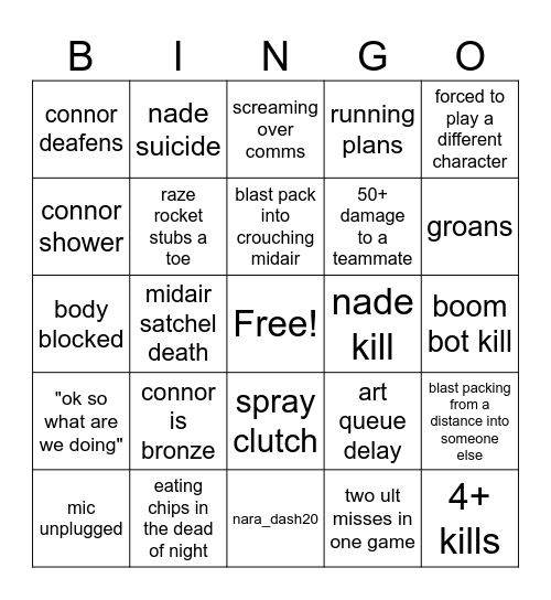 connor gaming Bingo Card