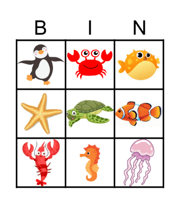 Sea Animals Bingo Card