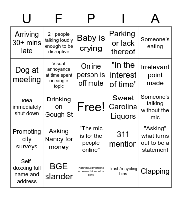 General Meeting Bingo Card