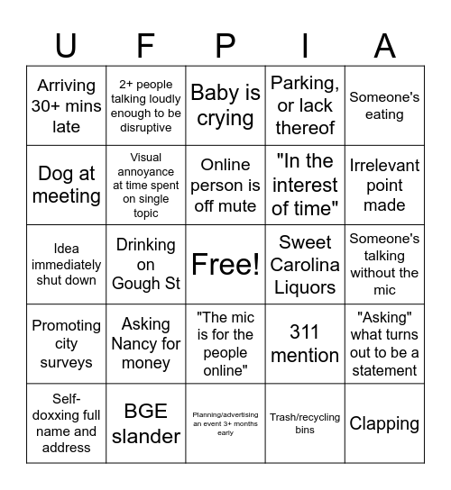 General Meeting Bingo Card