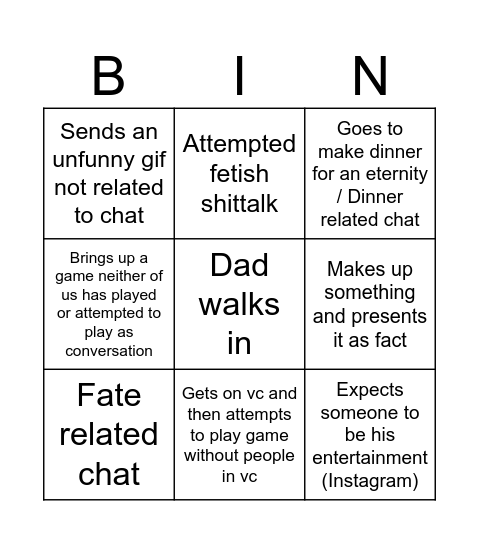 Bas bingo Card