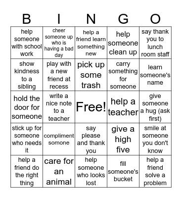 Kindness Bingo!  Bingo Card