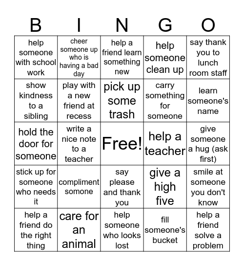 Kindness Bingo!  Bingo Card