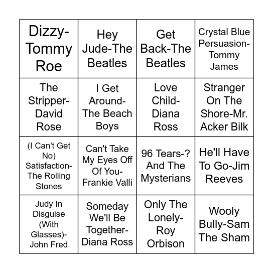 60's Bingo Card