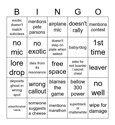 Ethan and henrys bingo Card