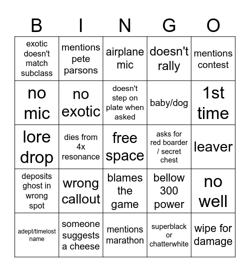Ethan and henrys bingo Card