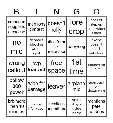 Ethan and henrys bingo Card