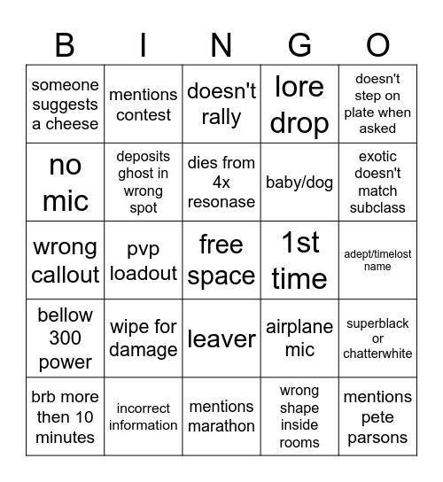 Ethan and henrys bingo Card