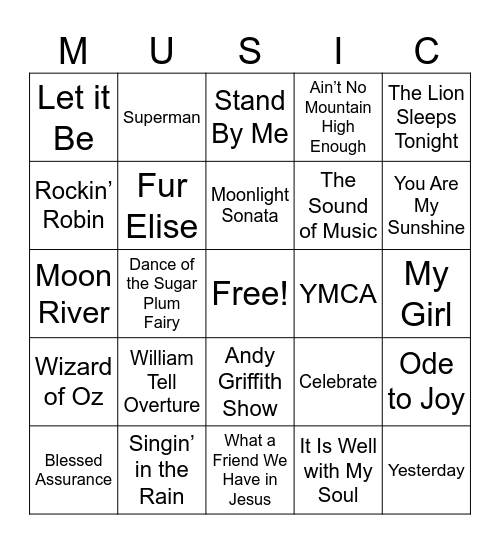Music In the Glen Bingo Card