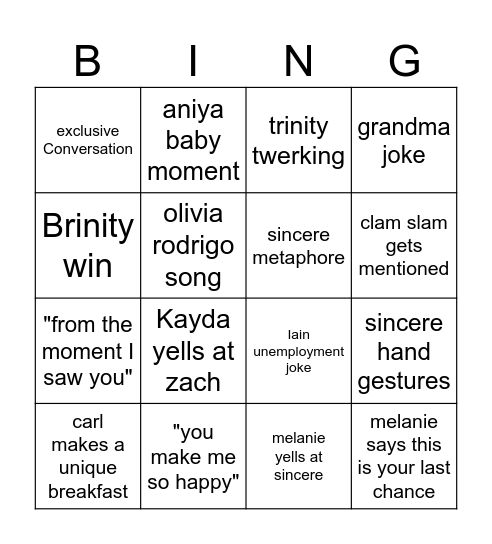 love island finale Bingo Card