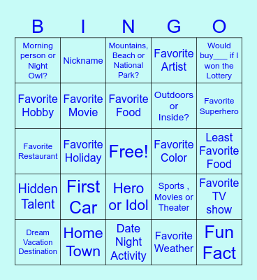 PG Bingo! Get to know me :) Bingo Card