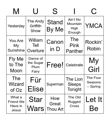 Music in the Glen Bingo Card