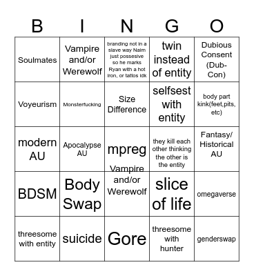 Leviticus fanfic tags Bingo Card