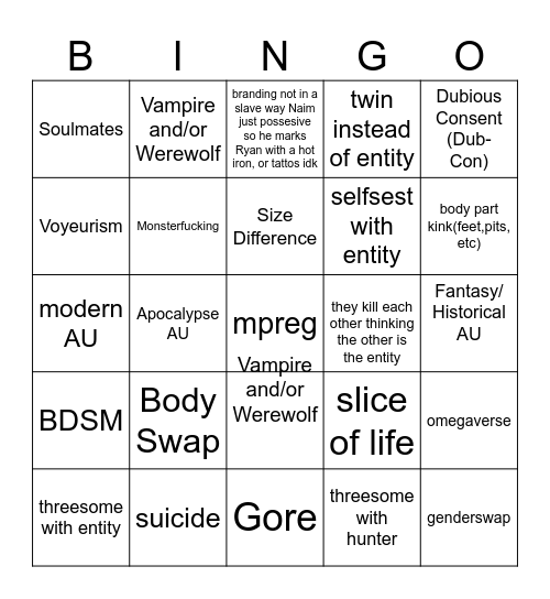 Leviticus fanfic tags Bingo Card