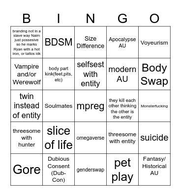 Leviticus fanfic tags Bingo Card
