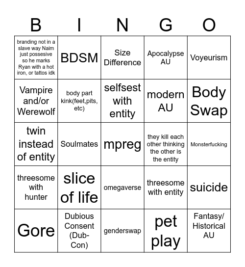 Leviticus fanfic tags Bingo Card