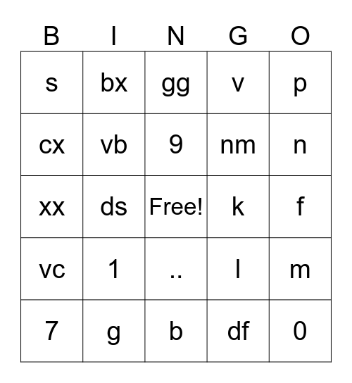 Untitled Bingo Card