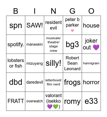 Silly Bingo Card