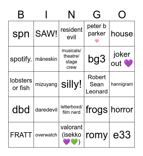 Silly Bingo Card