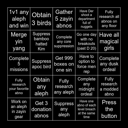 Lob corp bingo Card