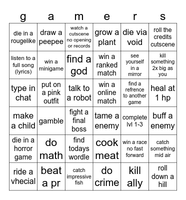 gamers Bingo Card