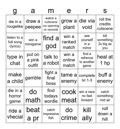 gamers Bingo Card