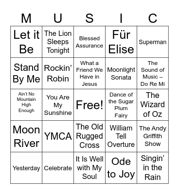 Music in the Glen Bingo Card