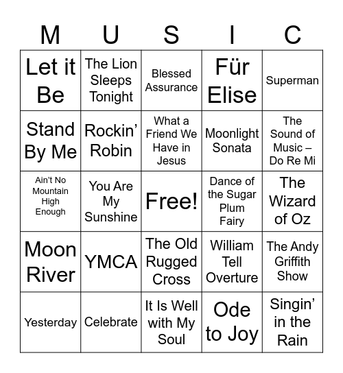 Music in the Glen Bingo Card