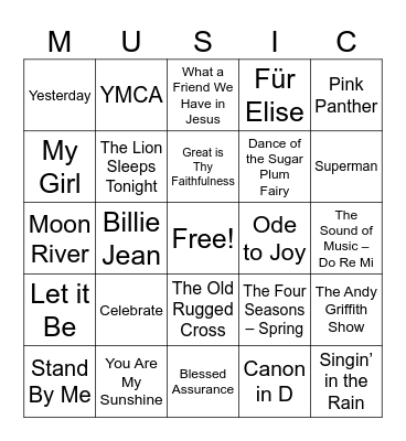 Music in the Glen Bingo Card