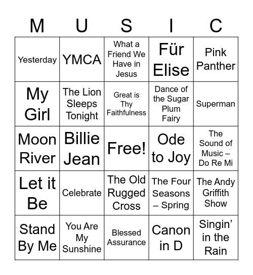 Music in the Glen Bingo Card