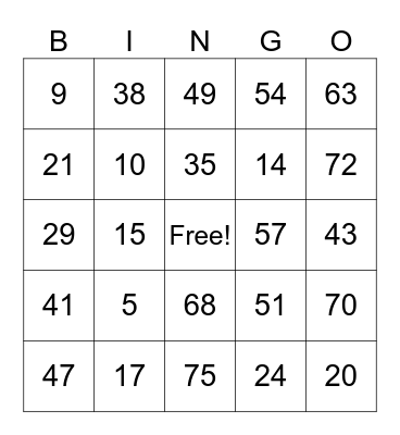 Untitled Bingo Card