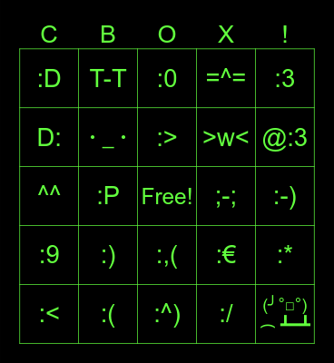 BOX Emoticon Bingo :3 Bingo Card