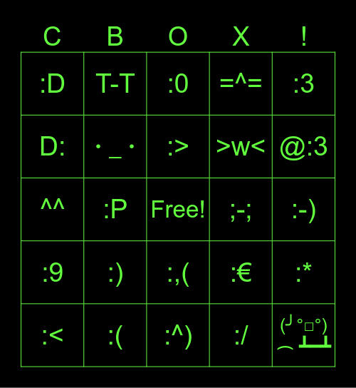 BOX Emoticon Bingo :3 Bingo Card