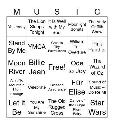 Music in the Glen Bingo Card