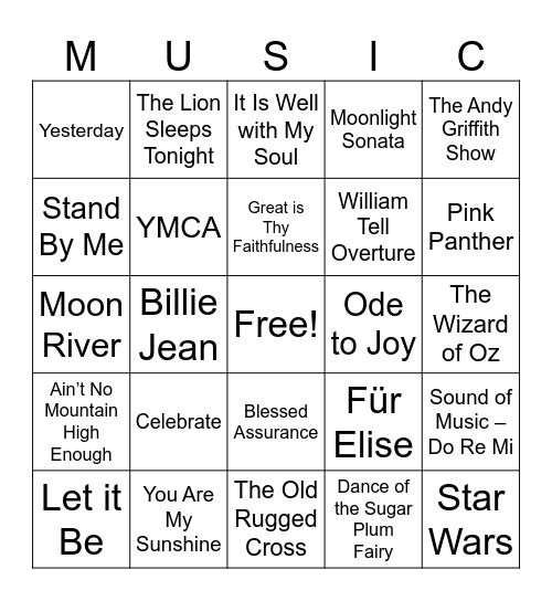 Music in the Glen Bingo Card