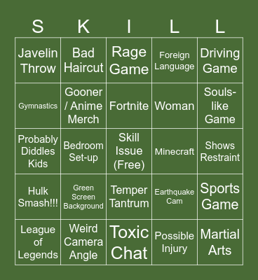 Rage Comp Bingo Card