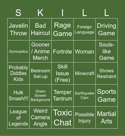 Rage Comp Bingo Card