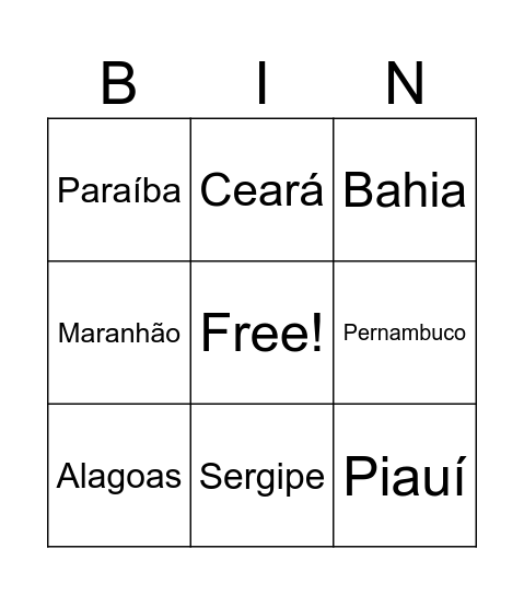 ESTADOS BRASILEIROS Bingo Card