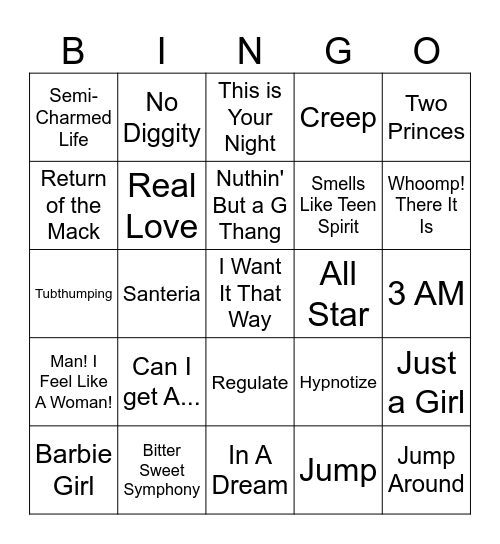 90s Bingo! Totally Rad! Bingo Card