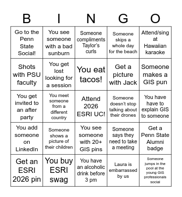 ESRI UC 2026 Bingo Card