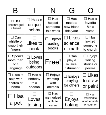 God Made Me Unique Bingo Card
