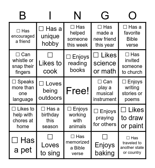 God Made Me Unique Bingo Card