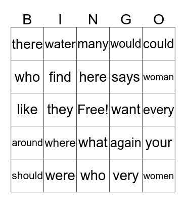 SIGHT WORDS Bingo Card